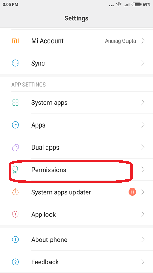click on permissions