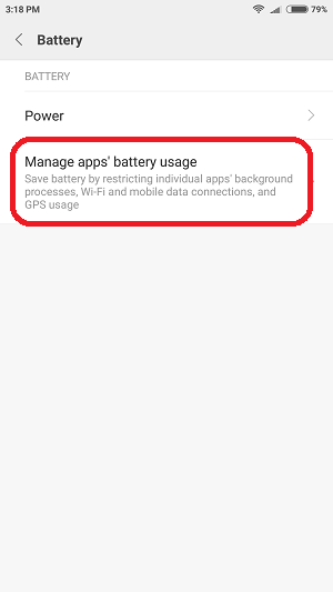 click on manage app's battery usage