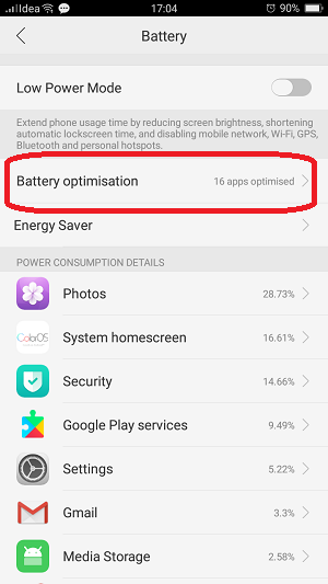 click on battery optimization