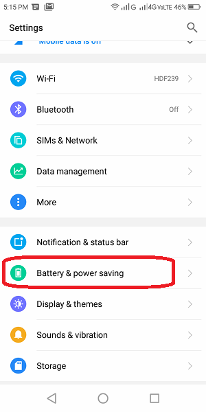 click on battery and power saving