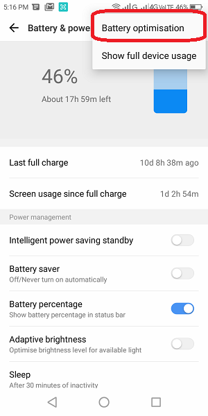 click on battery optimization