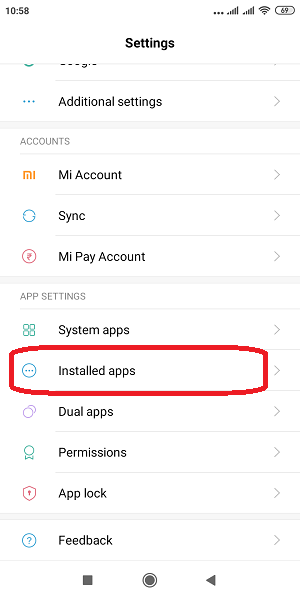 click on installed apps