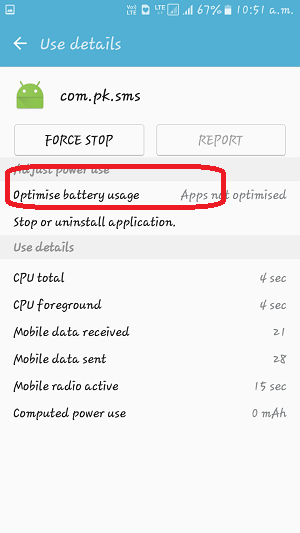 click on optimise battery usage