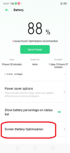 Click on screen battery optimizaation
